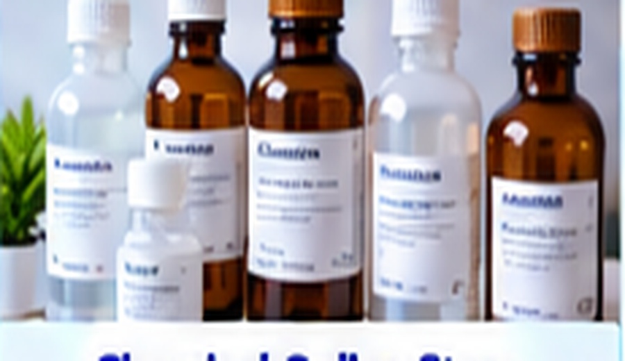 Bottles of laboratory chemicals